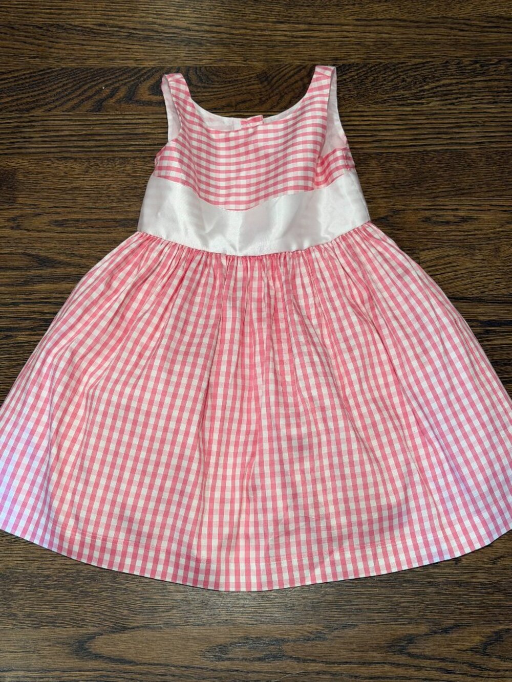 Janie and Jack Girls Pink Gingham Silk Party Dress Size 2T Bow Back Wedding